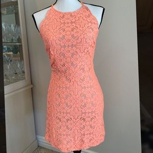 *NWT* Peachy Lace Overlay Lowback Mini Dress